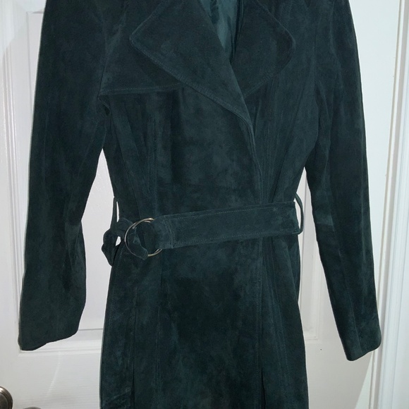INC International Concepts Green Suede O-Ring belt Trench Coat Sz M lined - Picture 3 of 12